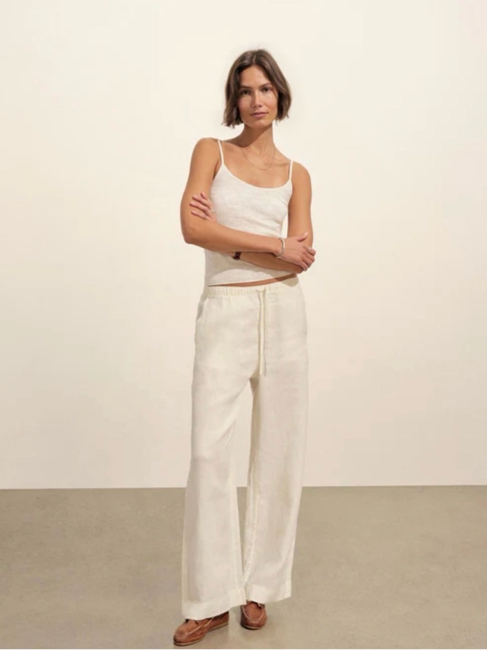 Buck Mason Crosshatch Linen Easy Pants in Sea Shell White Sz S